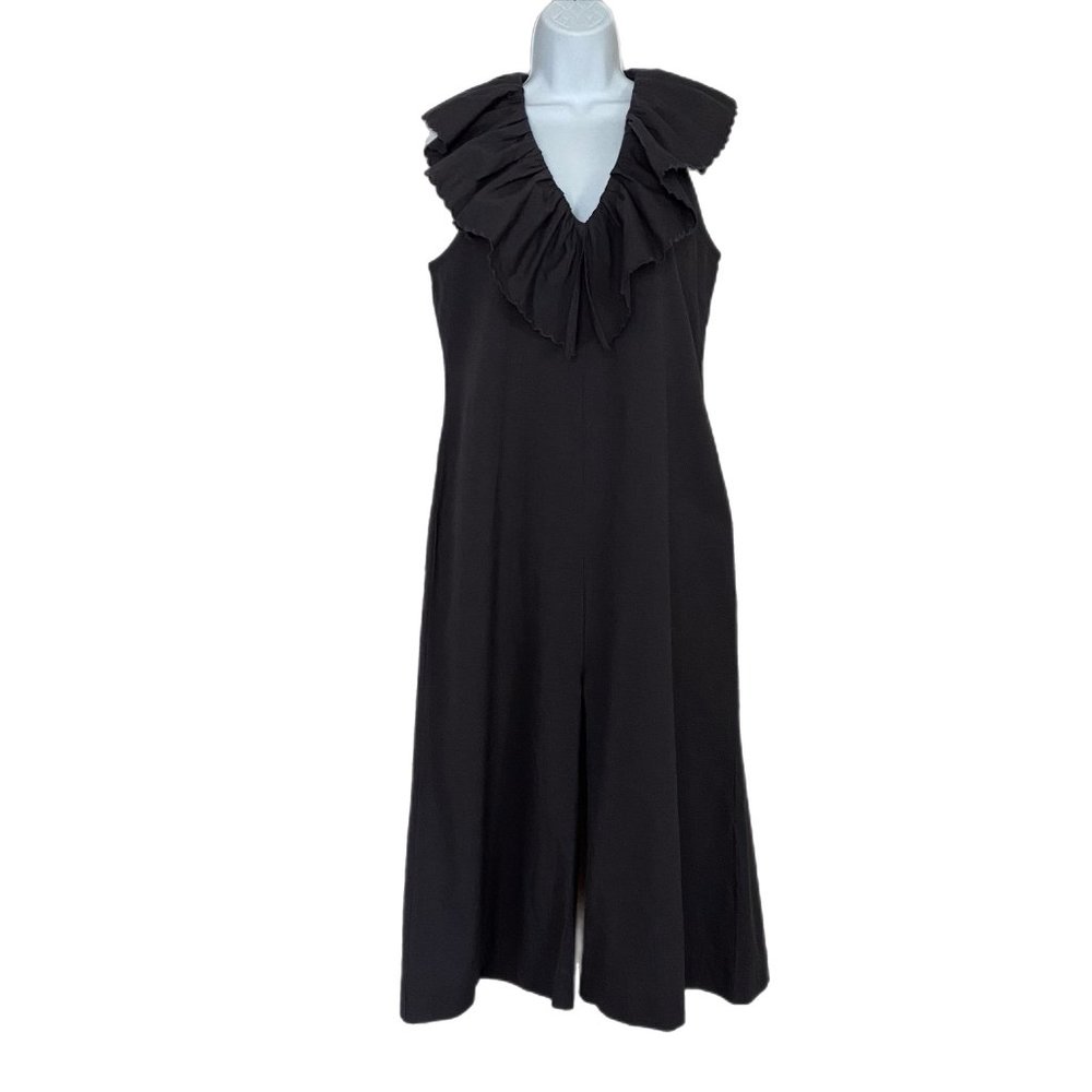 Anthropologie Maria Stanley Women's Gray Ruffled Neckline Wide Leg Jumpsuit S